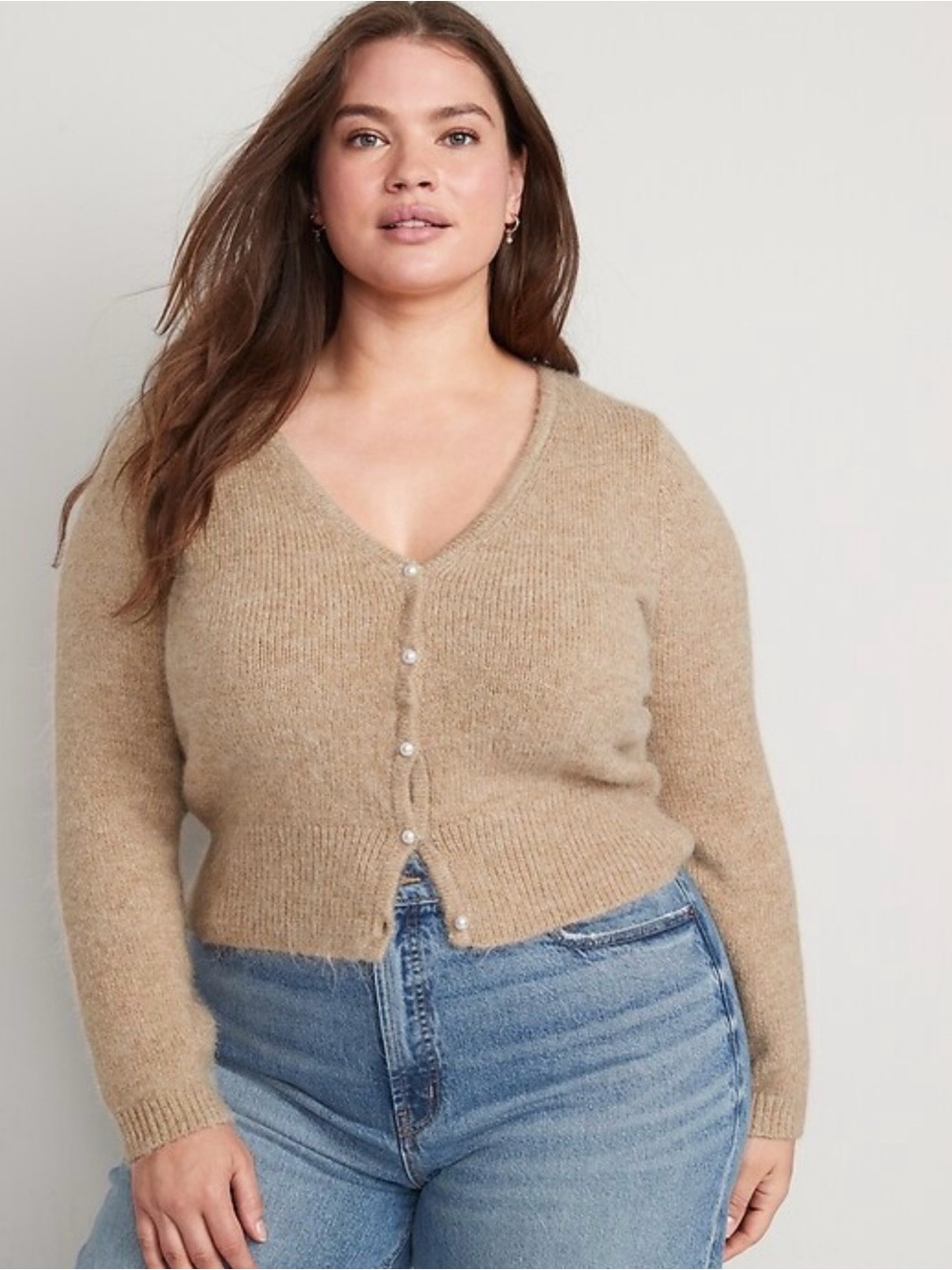 Old Navy Beige Pearl Button Fuzzy Cardigan XXL NWT